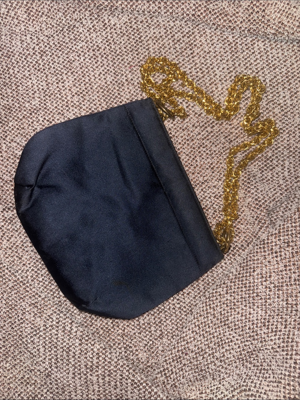 Black Satin Evening Bag with Gold Chain Strap